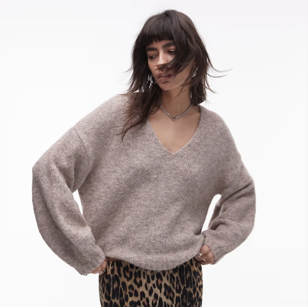 Knitted Oversized V-Neck Sweater